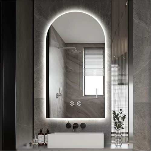 40" H x 24" W Frameless Arched LED Bathroom Mirror, Backlit Vanity Mirror by SIEANE