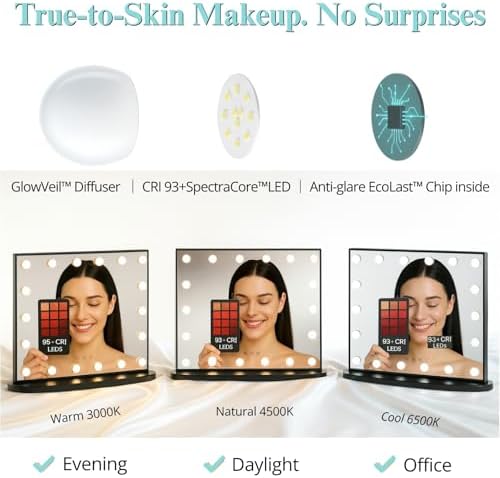 LUXFURNI Vanity Mirror with Lights, 23.6" Hollywood Makeup Mirror Black - Image 5