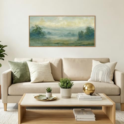 HLNIUC Green Abstract Minimalist Framed Canvas Wall Art, Neutral Landscape - Image 2