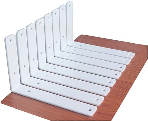 8 Pack - L 9" x H 6" x W1.5, 5mm Thick White L Shelf Bracket, Iron Shelf by MHMYDZ