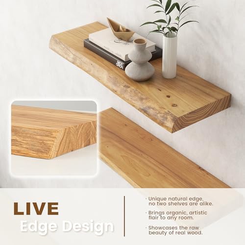 Live Edge Floating Shelves for Wall Decor, Solid Elm Wood Floating Shelves Wall - Image 4