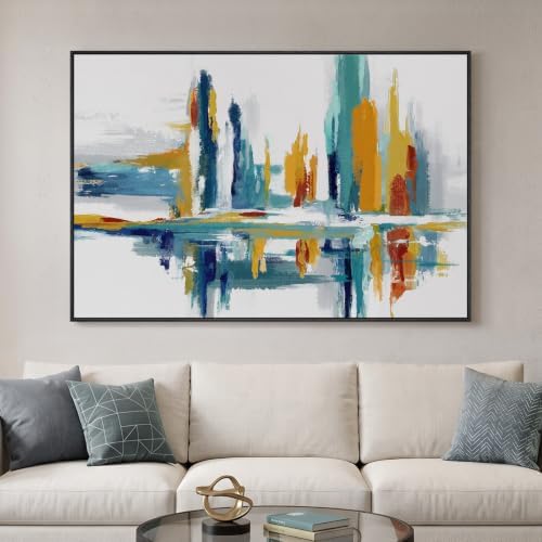 Extra Large Framed Modern Colorful Abstract Wall Art, Horizontal 60x40 In by Cuspin