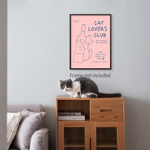 OMANI Cute Cat Alcohol Bottle Wall Art Funky Pink and Blue Aesthetic Poster Cat - Image 4