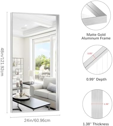 Silver Bathroom Mirror, 24x48 Inch Rectangular Framed Mirror, Large Wall - Image 4