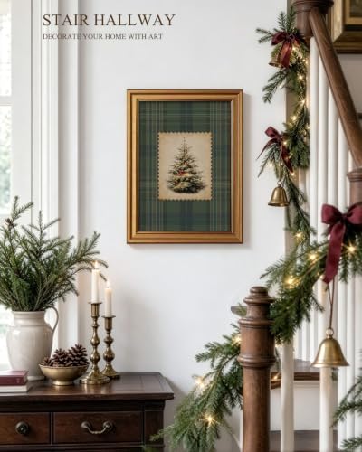 VIYYIEA Gold Framed Winter Christmas Canvas Wall Art, Plaid Christmas Tree - Image 5