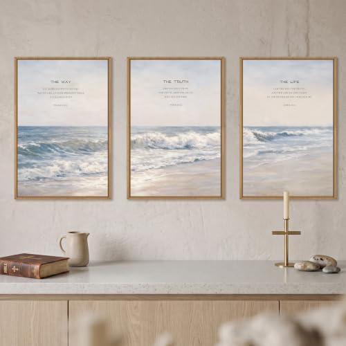 HOURIA The Way The Truth The Life Scripture Framed Canvas Wall Art Set - Image 3