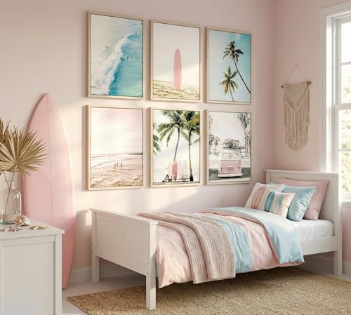 KYSNGMT Pink Coastal Wall Art Canvas Poster Prints Set of 6 - Image 3