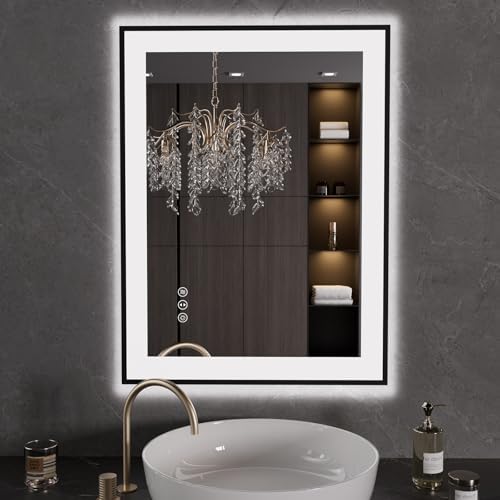 LOAAO 24"X32" LED Bathroom Mirror Black Framed by LOAAO
