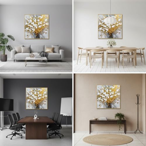 Large 3D Textured Framed Floral Wall Art - Image 4