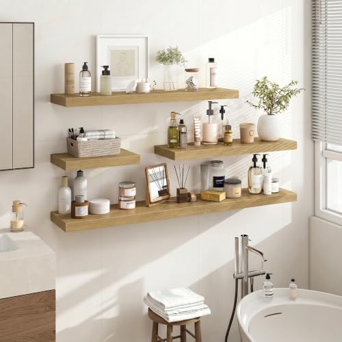 Acovy 40 Inch Floating Shelves, 3D Textured Wood Grain, Wooden Shelves - Image 2