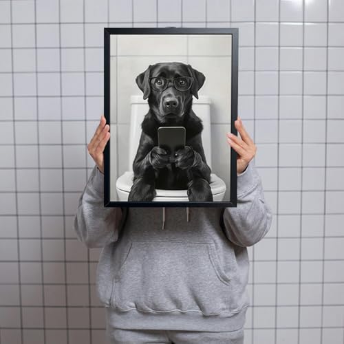 Black and White Bathroom Wall Art, Funny Labrador Dog Canvas Prints Poster - Image 2