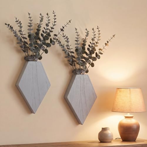 Chunful 2 Pcs Wooden Wall Planter Decor, Light Gray, 7.1 x 4.7 x 1.2 Inches by Chunful