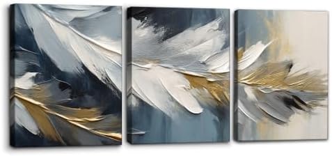 Pacimo Abstract Canvas Wall Art, Feather Pictures Modern Wall Decor by Pacimo