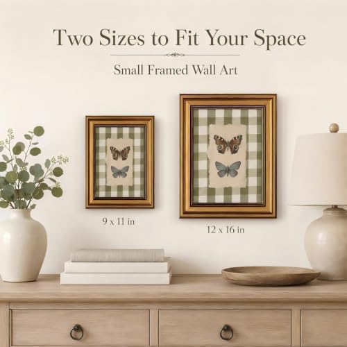 Gold Framed Wall Art, Vintage Gingham Butterfly Canvas Prints – Farmhouse - Image 5
