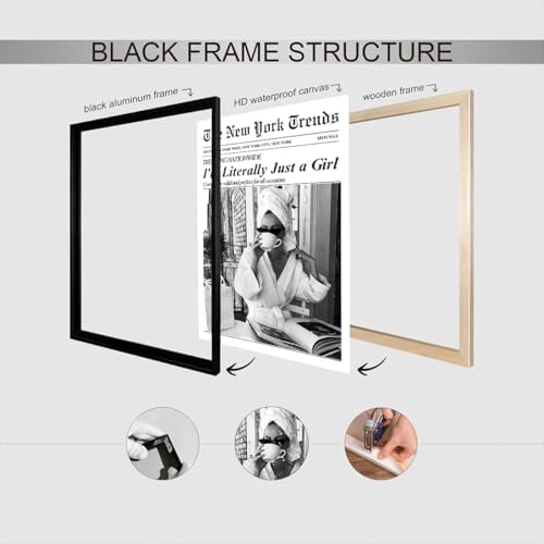 Vintage Black White Newspaper Canvas Wall Art I'M Literally Just A Girl - Image 3