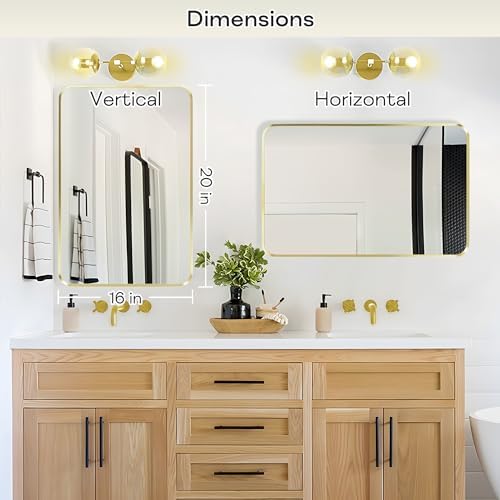 Gold Bathroom Mirror 16x20in, Metal Framed Rounded Rectangle Wall - Image 4