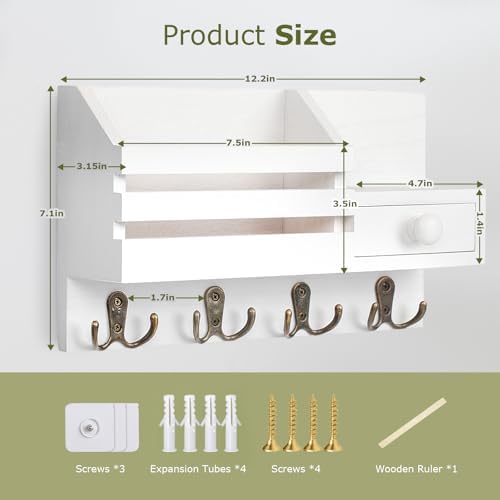 Key Holder Wall Mount, Wooden Key and Mail Organizer - Image 5