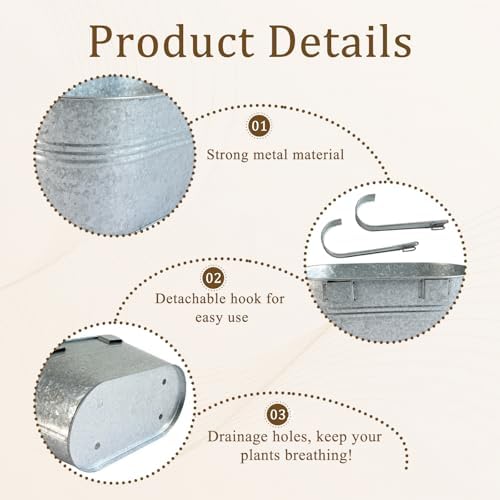 2 Pack 10" Galvanized Hanging Railing Planters - Image 3