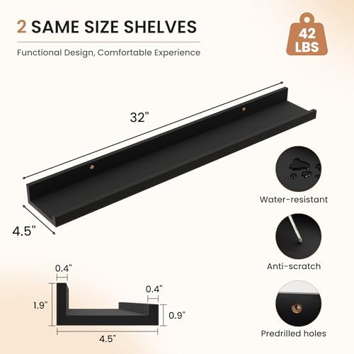 Dreamland Picture Ledge Shelf for Wall, Floating Shelves Set of 2, 32 Inch Long - Image 3