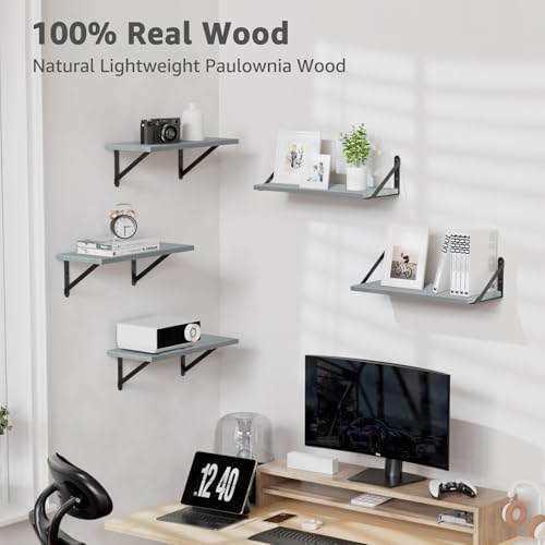 COCOYA Wall Shelves 7.3" Deep Solid Paulownia Wood - Image 4