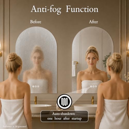 Saliwa Arched Bathroom Mirror, LED Lighted Frameless Backlight - Image 3