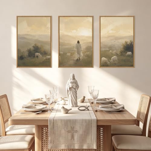 HLNIUC Vintage Jesus Lamb Framed Canvas Wall Art, Large Abstract Christian - Image 3
