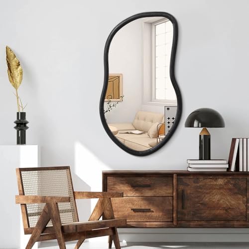 Wood Frame Mirror for Wall Black Irregular Asymmetrical Wall Mounted Mirror - Image 2