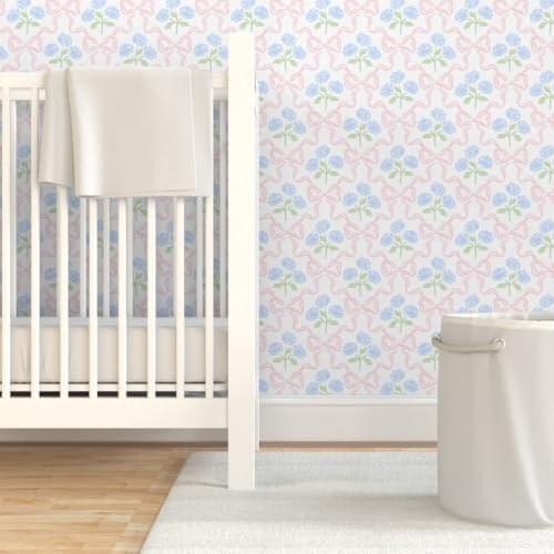 Spoonflower Preppy Bow Floral Peel and Stick Wallpaper - Image 6