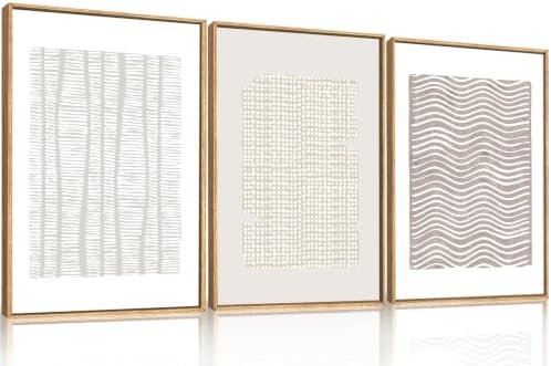 Aryroi Beige White Abstract Neutral Framed Canvas Wall Art Set- 24"x36"x3 by Aryroi