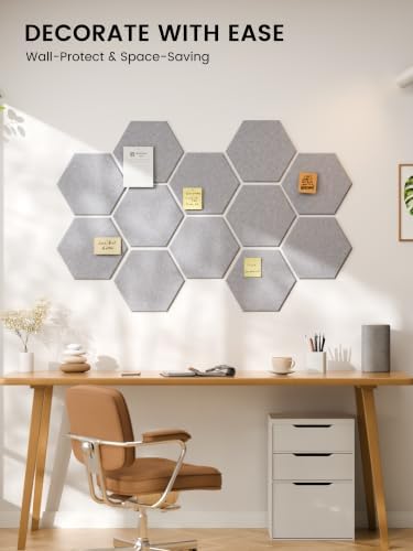 Fluxynara 12-Pack Hexagon Felt Bulletin Board Tiles, Soft Gray-1 - Image 6