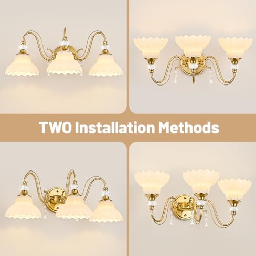 Vintage Bathroom Vanity Light, 3-Light Brushed Gold Finish Wall Sconce - Image 2