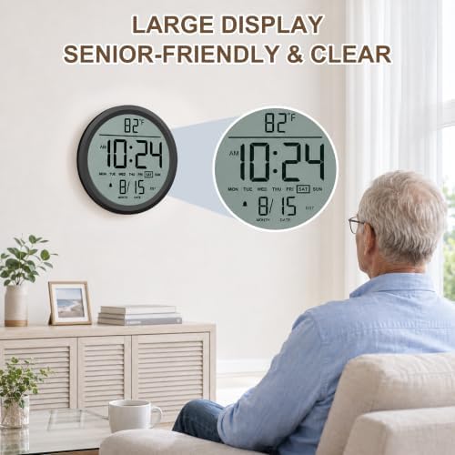 8" Round Digital Wall Clock Battery-Operated, Large Display Clock - Image 3