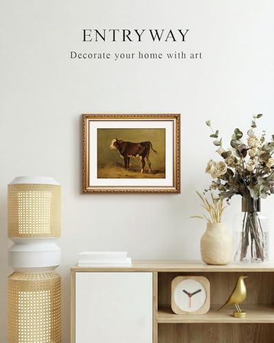 VIYYIEA Gold Framed Cow Wall Art Vintage Animal Canvas Print, 13×16 Inch - Image 4