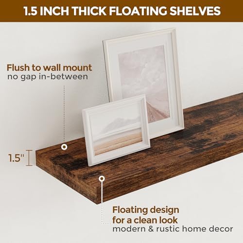 Fun Memories 32" W x 9.3" D Floating Shelves, Rustic Wood Deep Shelves - Image 5