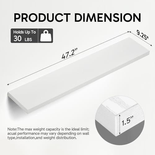 BAYKA White Floating Shelves 47.2in, Wall Mounted - Image 3