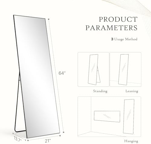 21"x64" Mirror Full Length, Upgraded Body Wall Mirrors - Image 2
