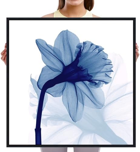 Pyradecor Large Black Framed Wall Art One Panel Blue Flickering Flower - Image 6