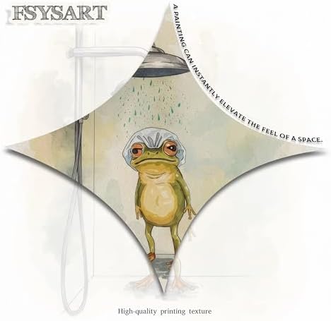 Framed Funny Frog Canvas Wall Art, Cute Frog Showering in Bathroom Canvas Prints - Image 3