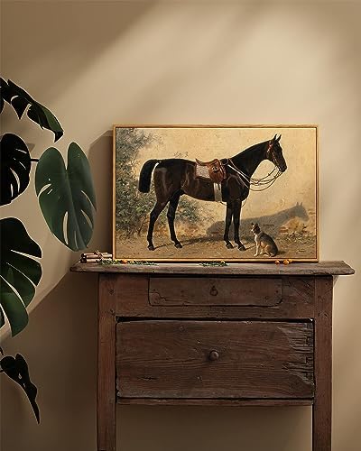 ARPEOTCY Framed Canvas Horse Wall Art, Classical Horse and Dog Art Print - Image 3