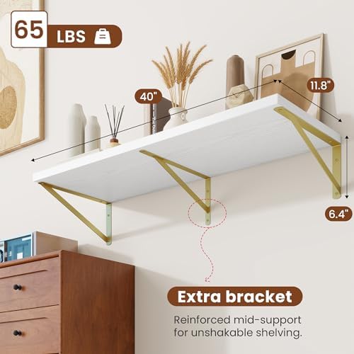 Deep Wall Shelves 40"W x 12"D Engineered Wood Floating Shelves - Image 2