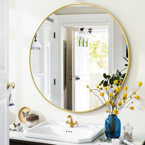 VooBang Gold Round Bathroom Mirror 30", Thin Metal Frame Wall Mirror - Image 7