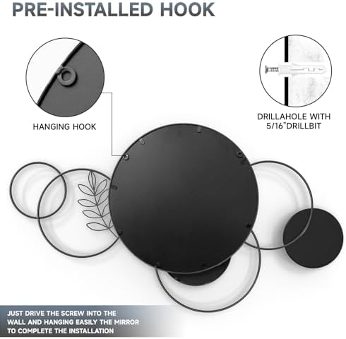 Wall Mirror Decorative, Round Decorative Mirror, Large Decor Metal Wall Art - Image 5