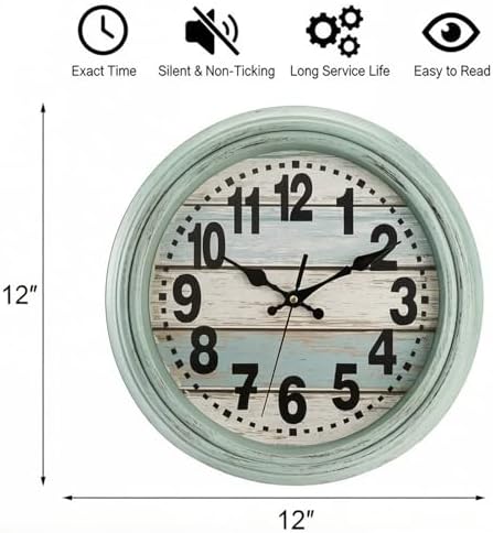 ZENFUN 12'' Rustic Wall Clock, Silent Non Ticking Clock Quartz Wall Clock - Image 2