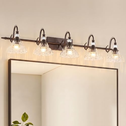 5-Light Oil Rubbed Bronze Vintage Bathroom Vanity Light w/Flower Shade by Unknown