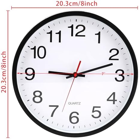 8 In Small Wall Clock, Silent Modern, Quartz Battery Operated Analog Clock - Image 2