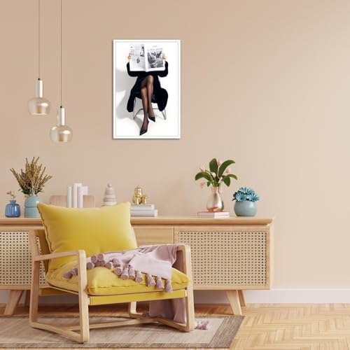 Woman Reading Newspaper Poster Black And White Photography Canvas Wall Art - Image 4