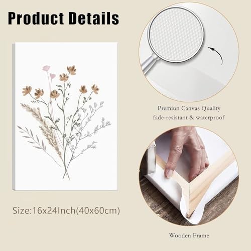 Bwodke Bee and Butterfly Floral Canvas Wall Art Set of 3, 16x24 inch - Image 3
