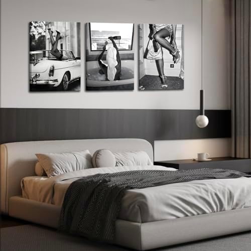 Trendy Black and White Posters Funny Woman Drinking Wine in Bathtub Wall Art - Image 5