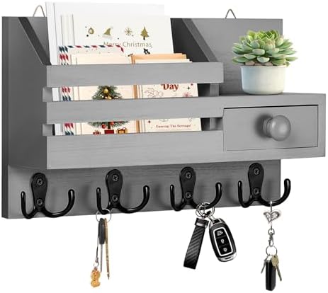 Key Holder Wall Mount, Wooden Key and Mail Organizer by HOMEBROS
