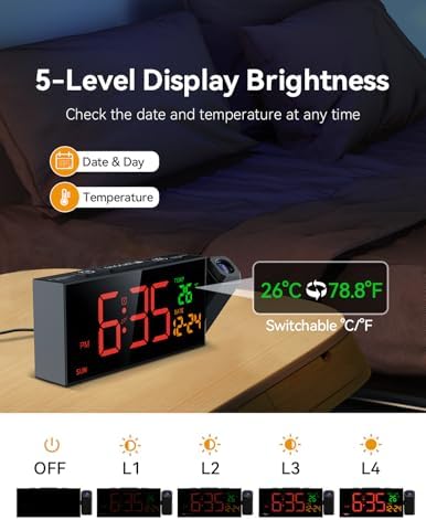 Netzu Projection Clock for Bedroom Ceiling, Alarm Clocks Black - Image 4